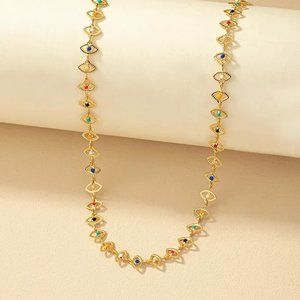 Colorful Gold Evil Eve Adjustable Length Choker Necklace NEW